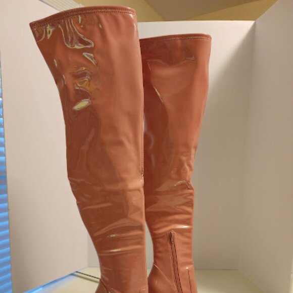 Steve Madden Over-the-Knee Pink Patent Leather Heeled Boots - Picture 6 of 10